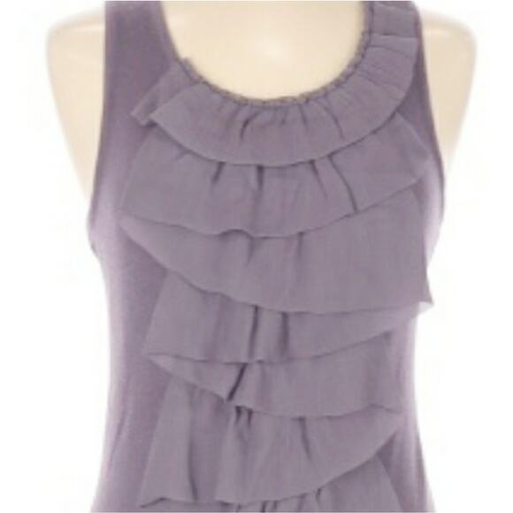 Club Monaco 100% Silk Ruffle Trim Knit Sleeveless Top Dark Lavender Size Medium - Picture 2 of 10